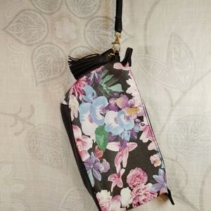 Floral Black and Purple Clutch Wristlet